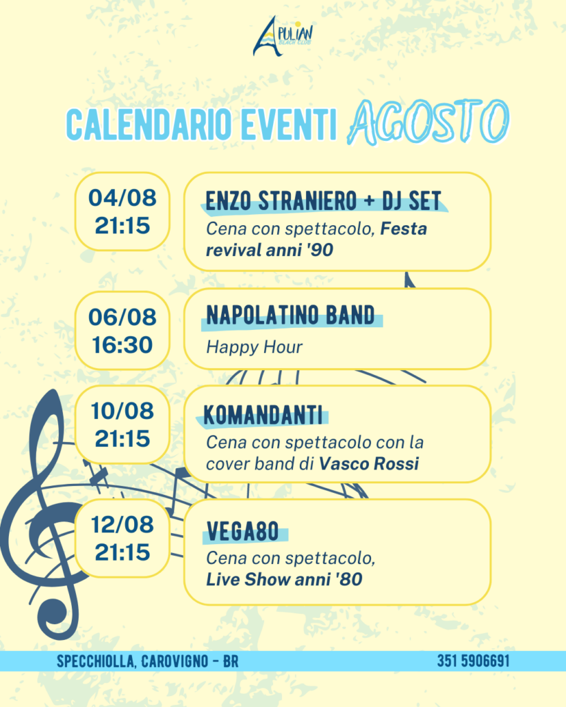 AGOSTO 2023 – Calendario Eventi